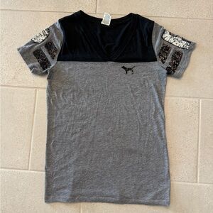 PINK Victoria’s Secret Black and Gray Short Sleeve Shirt
